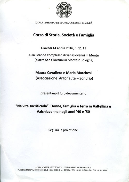 Presentazione DVD al Corso di Storia, Società e Famiglia